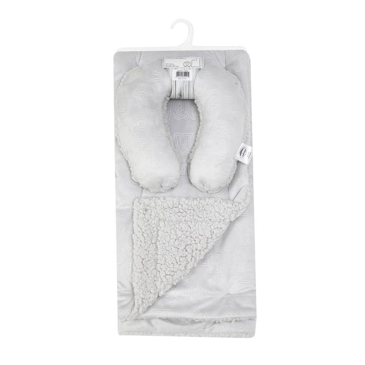 Szett babáknak utazópárnával és bolyhos takaróval gyapjúból, szürke