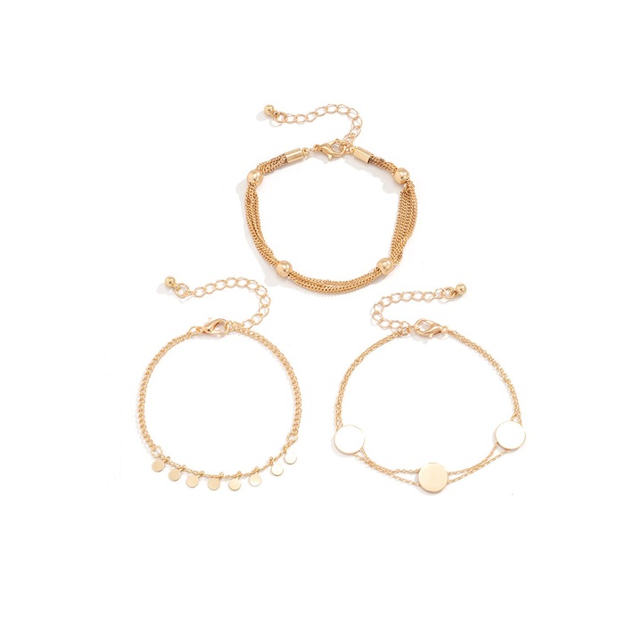 Set trei bratari de dama, placat cu aur 18K, model cu banut, marime reglabila, Tessero, auriu