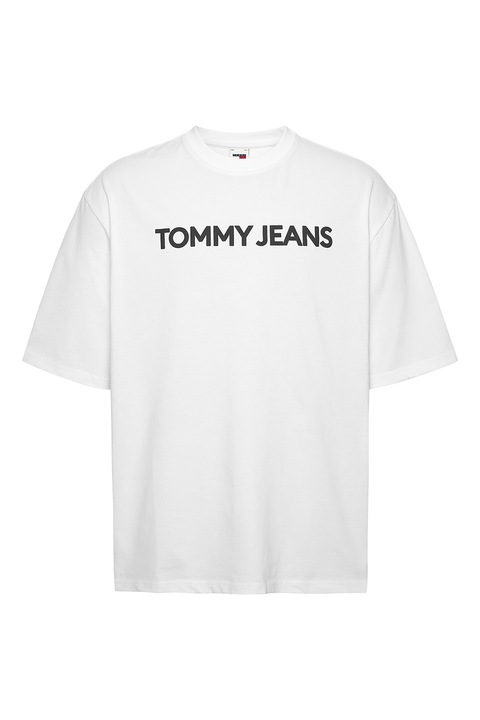 Tommy Jeans, Tricou de bumbac cu decolteu la baza gatului, Alb/Negru, L