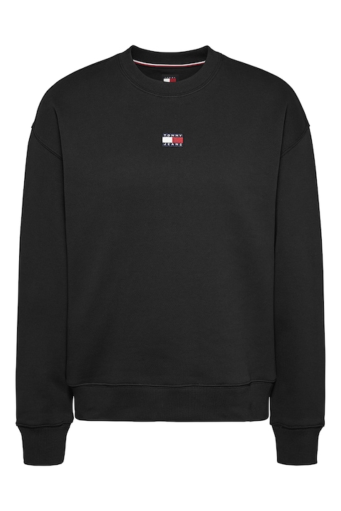 Tommy Jeans, Суитшърт с овално деколте и лого, Черен