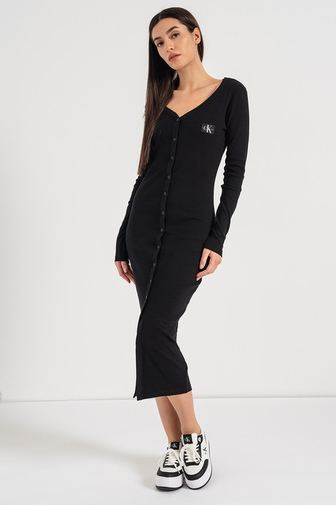 CALVIN KLEIN JEANS, Rochie midi cambrata, Negru, XS