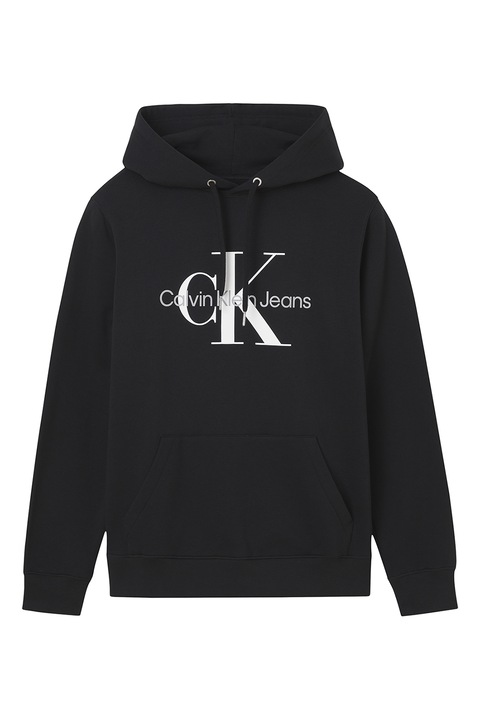 CALVIN KLEIN JEANS, Logómintás kapucnis pamutpulóver, Fehér/Fekete