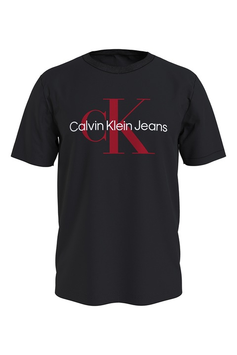 CALVIN KLEIN JEANS, Szűk fazonú logós póló, Piros/Fekete