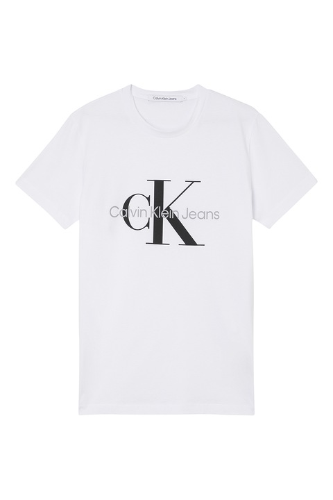 CALVIN KLEIN JEANS, Tricou slim-fit cu imprimeu logo, Negru/Alb murdar