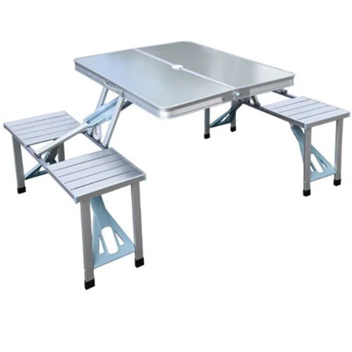 Къмпинг маса със сгъваеми столове, сива, 86 x 67 x 67 см