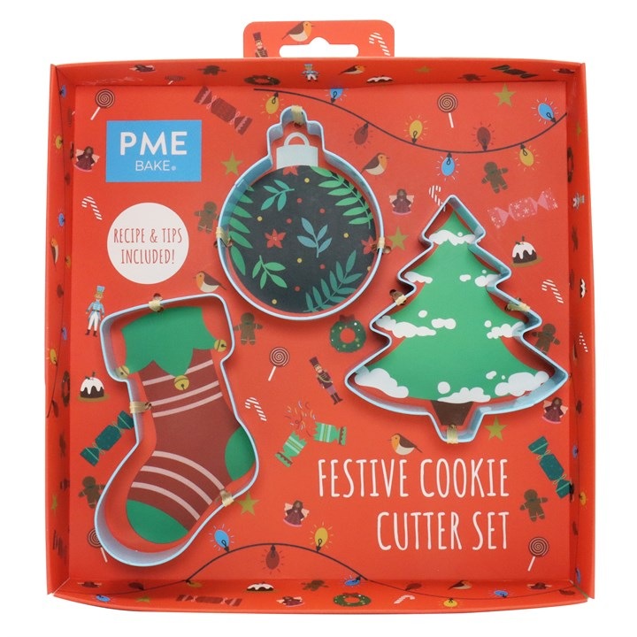 Set 3 decupatoare fondant, forme biscuiti Festive, PME