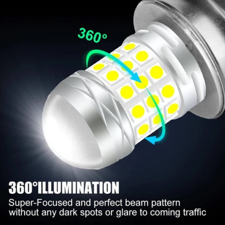 Set 2 becuri auto LED H4 cu doua faze cu lupa - 42 SMD 6000K - 10000LM - putere 120W