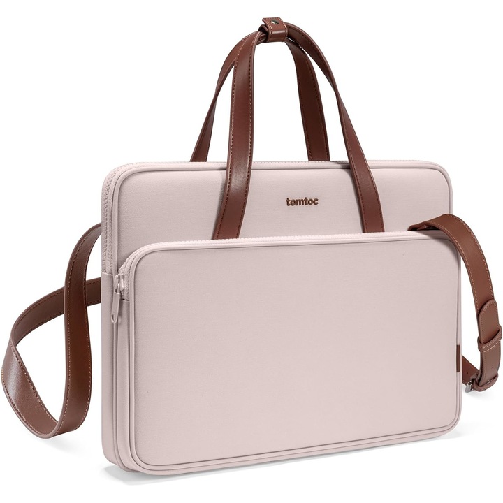 Geanta Laptop, TOMTOC, MacBook Pro/Air, 14 inchi, Curea, Roz