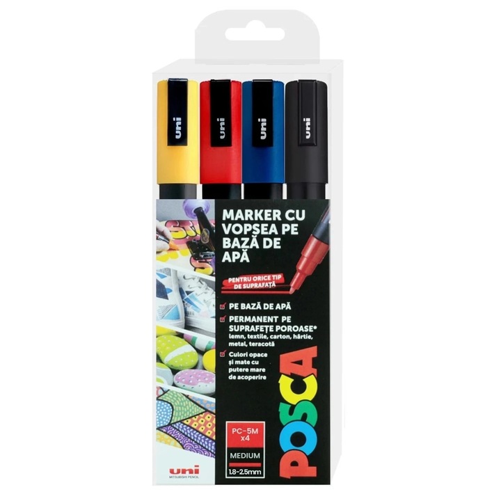 Marker UNI PC-5M Posca 18-25 mm, set 4 culori