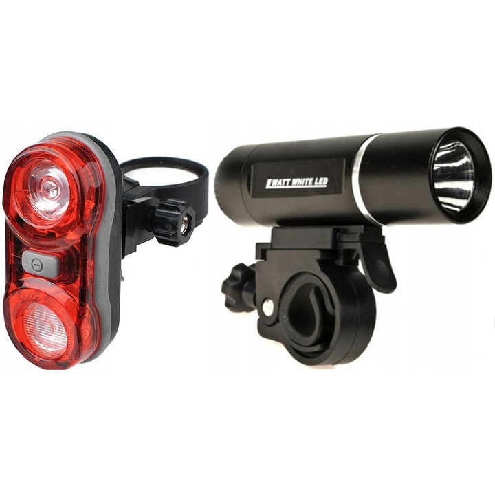 Комплект от 2 фарове за велосипеди, 2K, LED, предни/задни, червени/черни