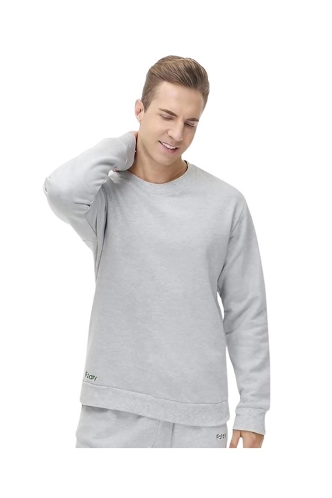 Normal szabasu pulover nyakkivagassal a nyak toveben, ferfi, 100% pamut, vilagosszurke, Világosszürke, XL-REG