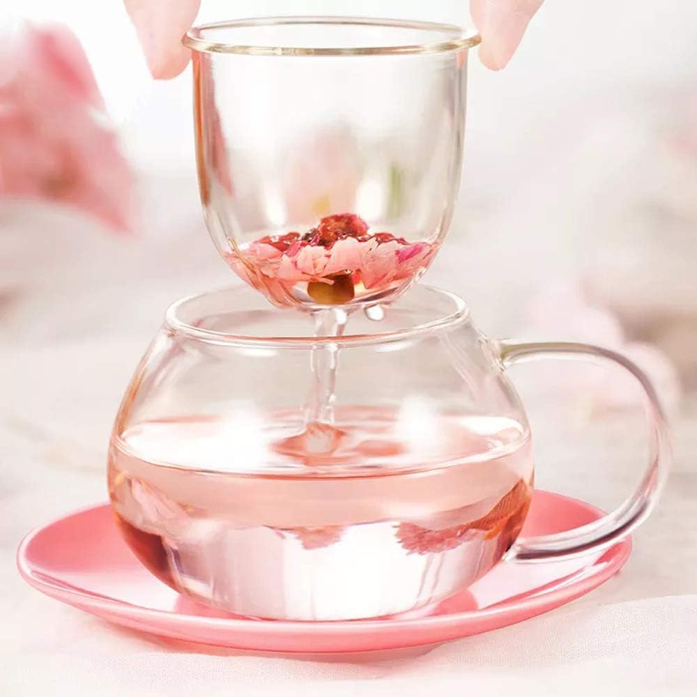 Infuzor Roz Cana cu capac si infuzor, sticla borosilicata, 290 ml, roz - eMAG.ro