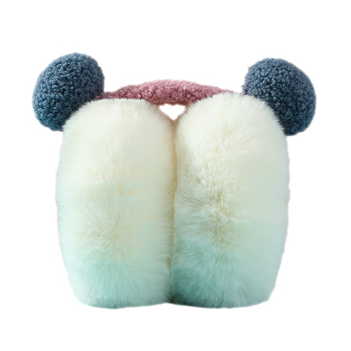 Acoperitori pentru urechi, protectie impotriva frigului, model casti dama cu urechiuse mici si rotunde, tematica ursulet prietenos, marime universala, roz cu albastru, EFAYN