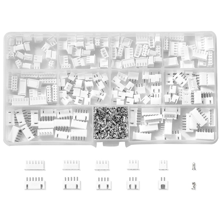 Set 500 Conectori JST cu Conectori mama, BGHYHYHI, 2.54mm, 2/3/4/5/6 pini, Alb