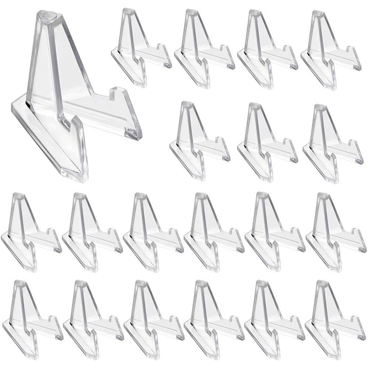 Set 20 suporturi pentru monede, Design triunghiular, Acril, Transparent