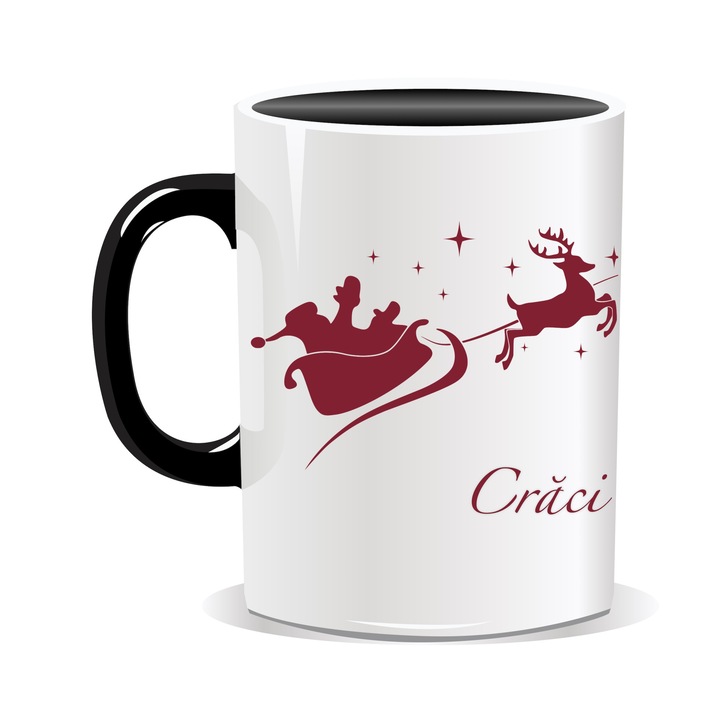 Cana personalizata de Craciun, Craciun fericit, Mosul cu renii zboara, 330 ml, interior negru