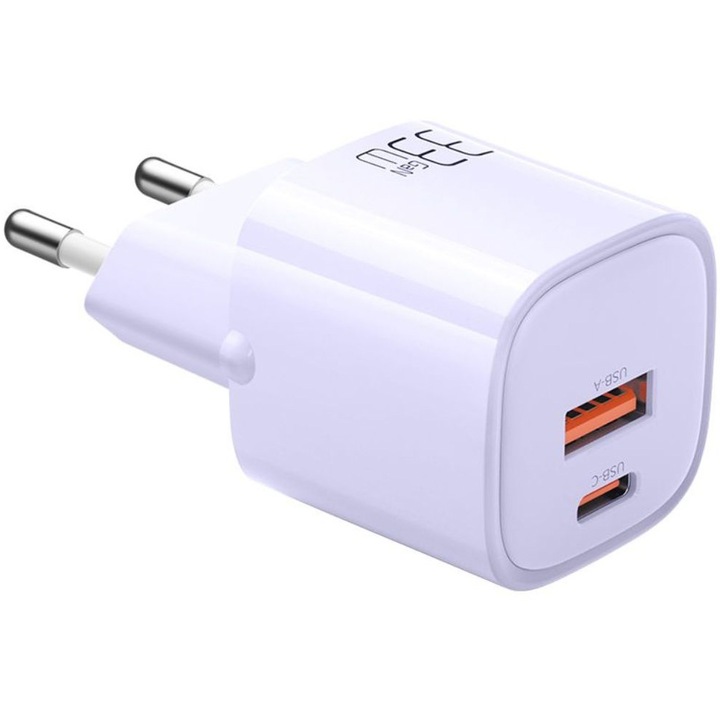 Hálózati töltő Mcdodo Dual Port USB-A és Type-C Nano Series GaN Fast Charging PD, 33 W, lila