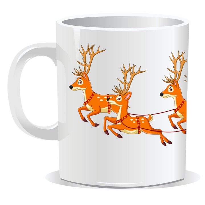 Cana personalizata de Craciun, Craciun, Ho Ho Ho, Mos Craciun in sanie, 330 ml, interior alb