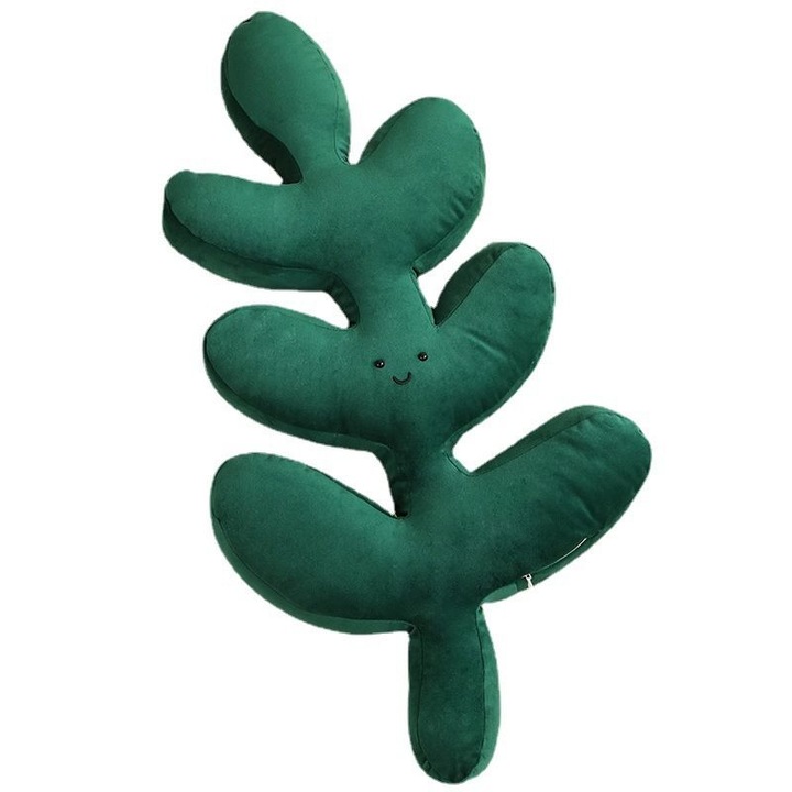 Екстра декоративна възглавница във формата на листо, Хедо, Полар/Полипропилен, Тъмно зелено