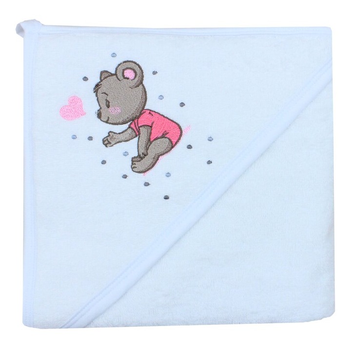 Prosop cu gluga, bumbac, Teddy bear Pink, alb, 80 x 100 cm