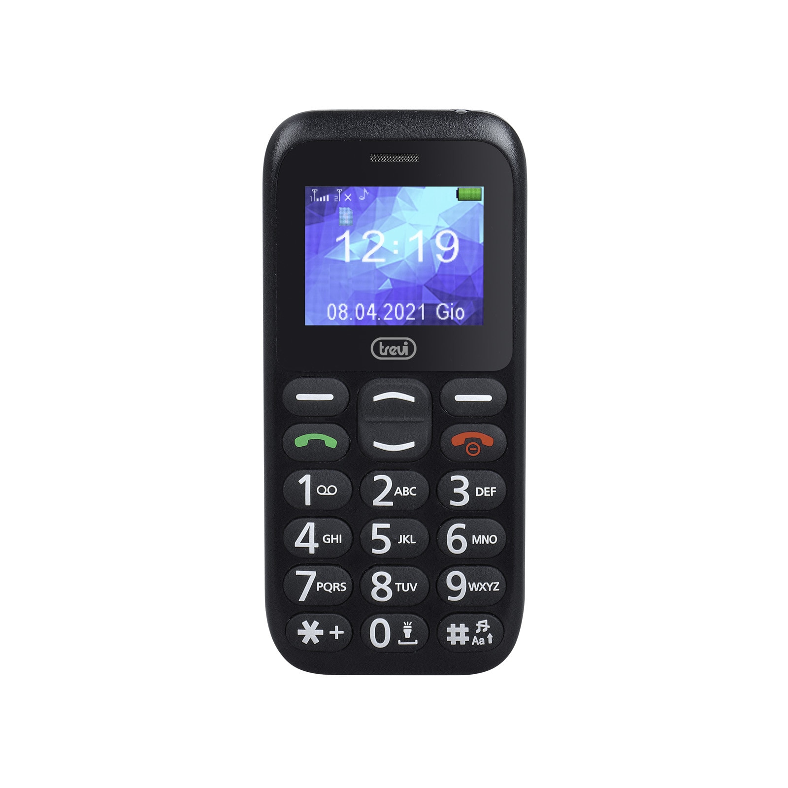 Telefon seniori Trevi SICURO 10 cu butoane mari iluminate difuzor, lanterna, agenda 200, 5 numere cu functie SOS, iesire casti, ceas, alarma negru