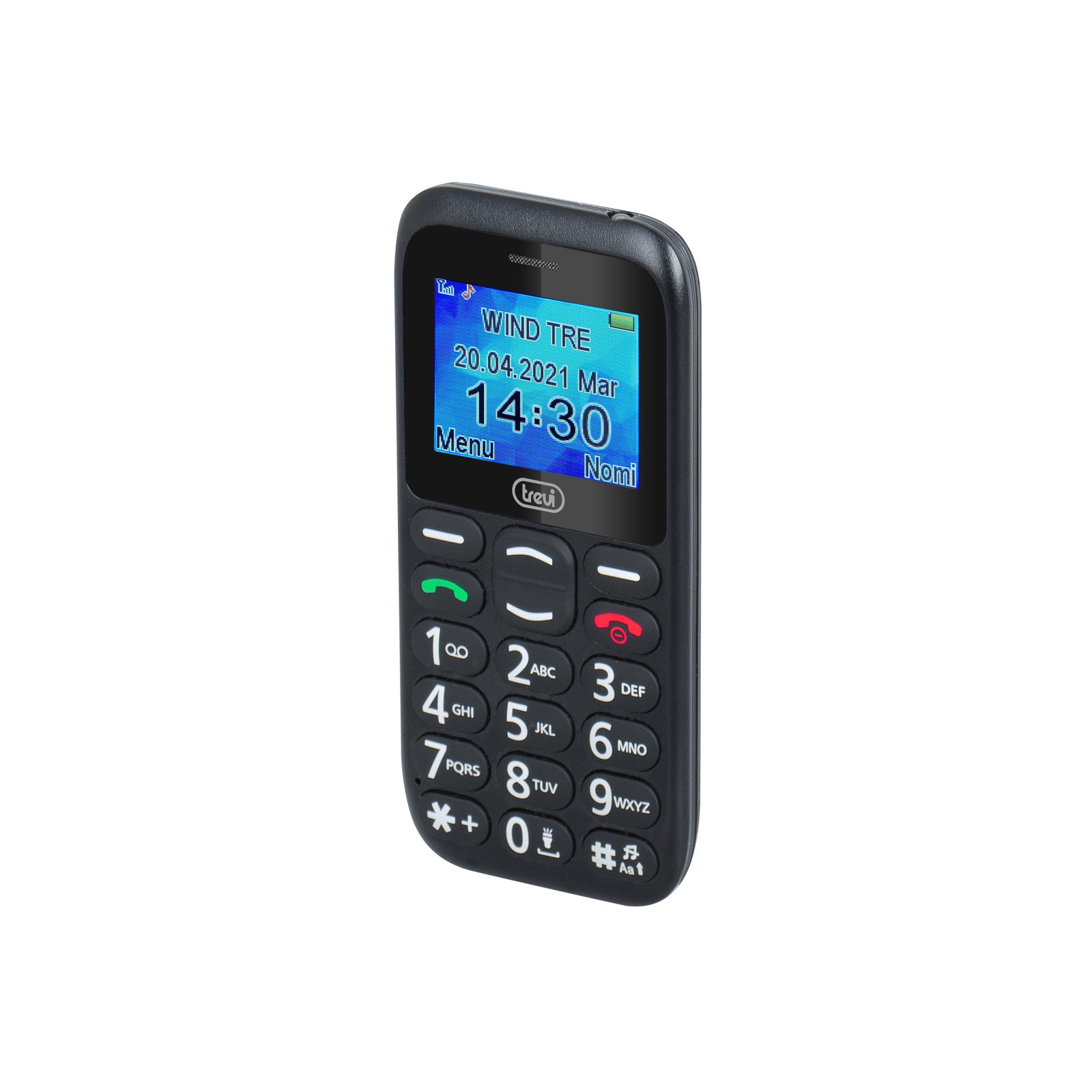 Telefon seniori Trevi SICURO 10 cu butoane mari iluminate difuzor, lanterna, agenda 200, 5 numere cu functie SOS, iesire casti, ceas, alarma negru