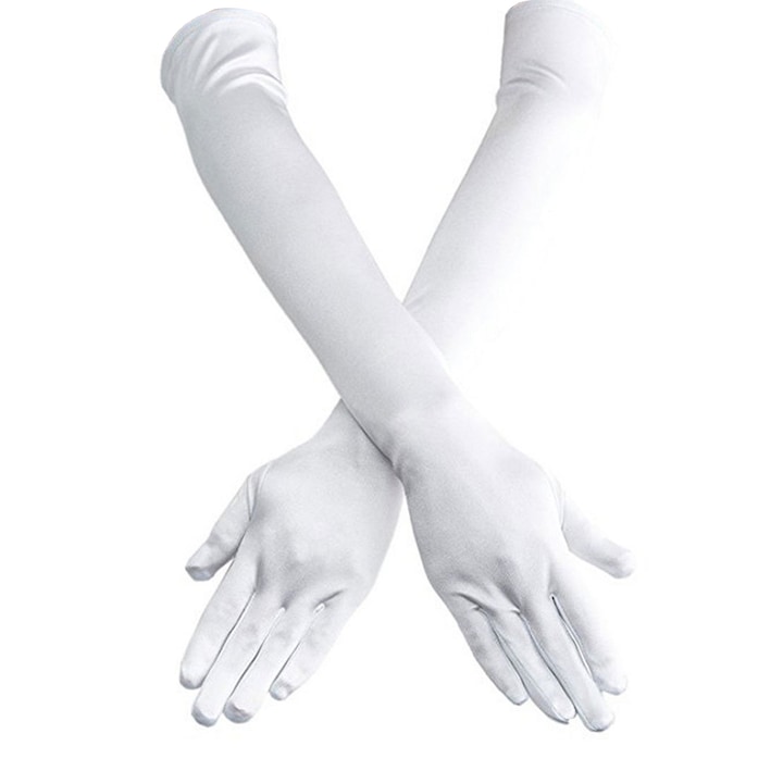 Дълги ръкавици, Vaxiuja, за събития, рождени дни и танци, до лакътя, сатен, 52 см, Бели