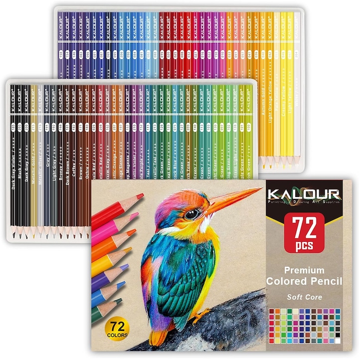 Színes ceruza készlet rajzoláshoz, 72 szín (7 metál szín), amerikai hársfa, strapabíró tárolódoboz