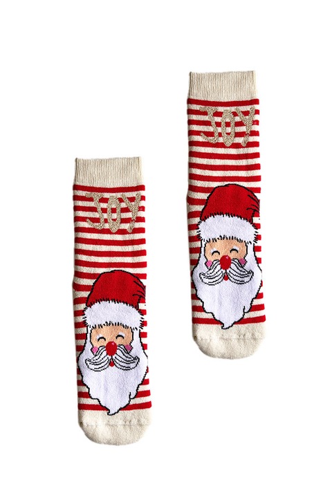 Sosete Dama, Flausate, Rogalu, Model Craciun, bej, cu dungi, 36-39