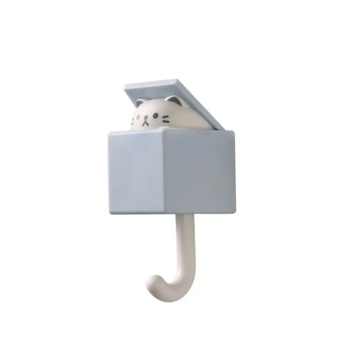 Cuier creativ autoadeziv, tematica regatul animalelor, model animale jucause, pisica, gri, EFAYN