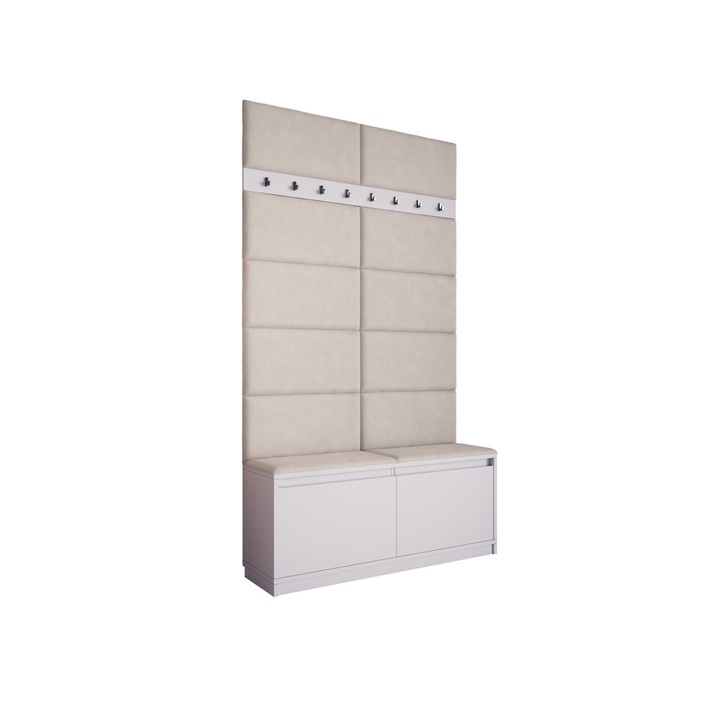 Cuier Klaus IV, alb cu tapiterie bej, 120 x 205 x 33 cm