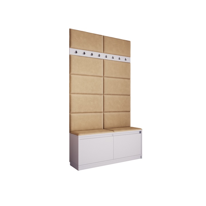 Cuier Klaus IV, alb cu tapiterie crem, 120 x 205 x 33 cm