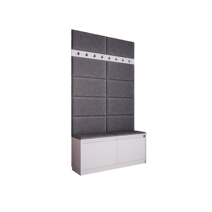 Cuier Klaus IV, alb cu tapiterie gri inchis, 120 x 205 x 33 cm