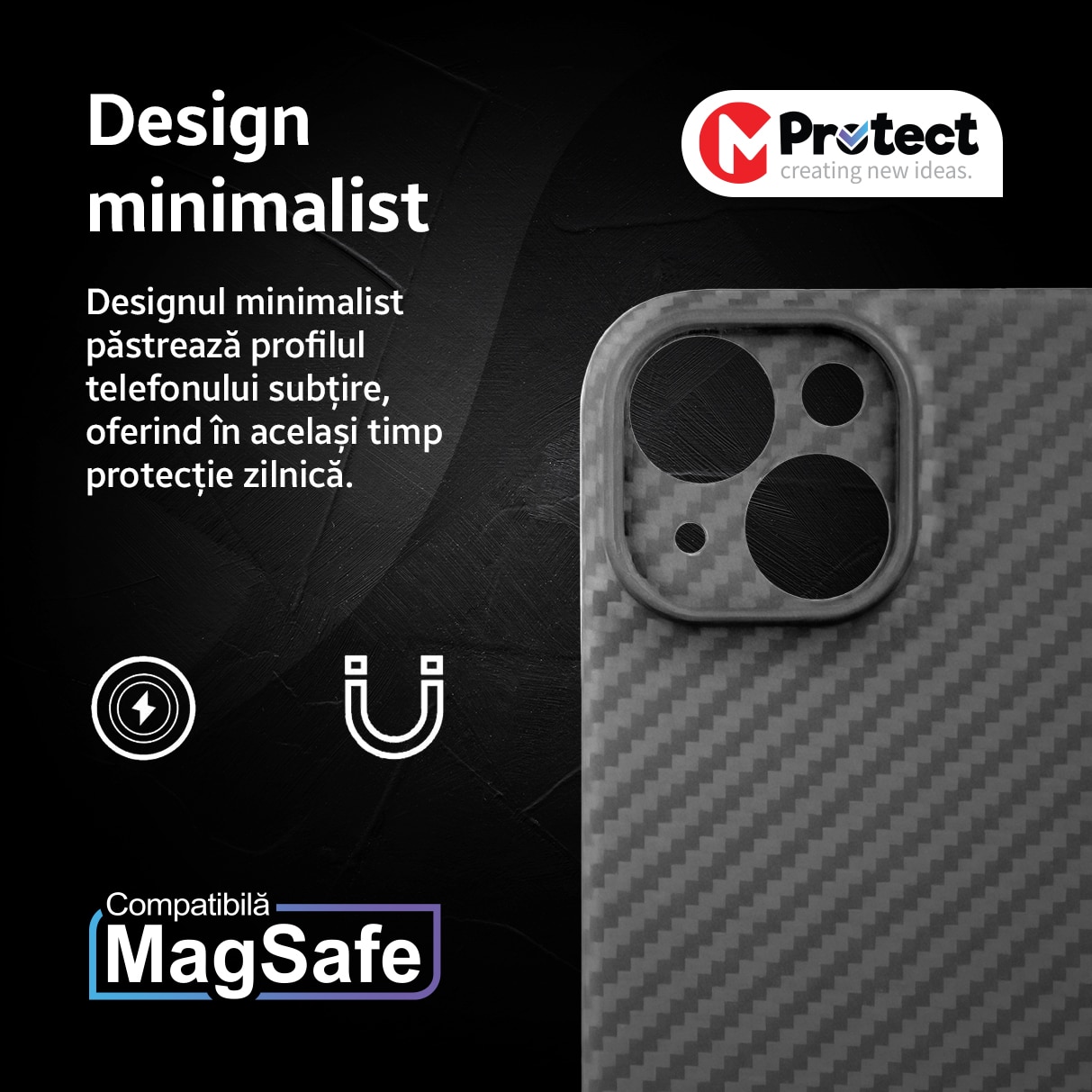 Husa de protectie Kevlar MProtect® Premium din fibra de aramida pentru Apple iPhone 15, MagSafe, Antisoc, Protectie camera, Ultra Safe, Carbon