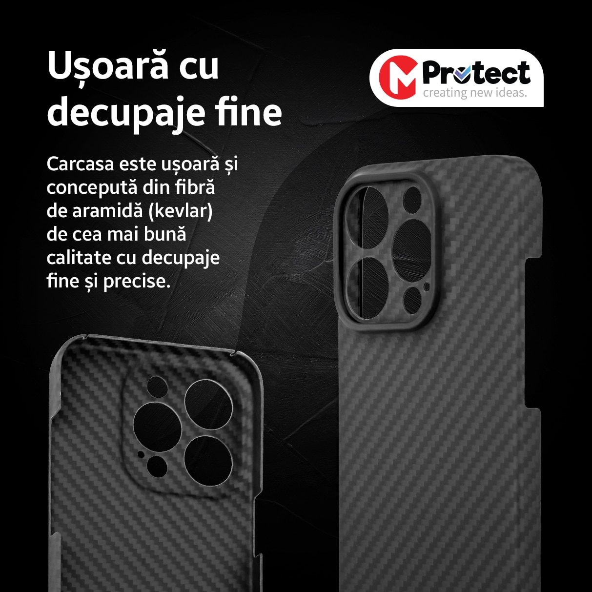 Husa de protectie Kevlar MProtect® Premium din fibra de aramida pentru Apple iPhone 15 Pro, MagSafe, Antisoc, Protectie camera, Ultra Safe, Carbon