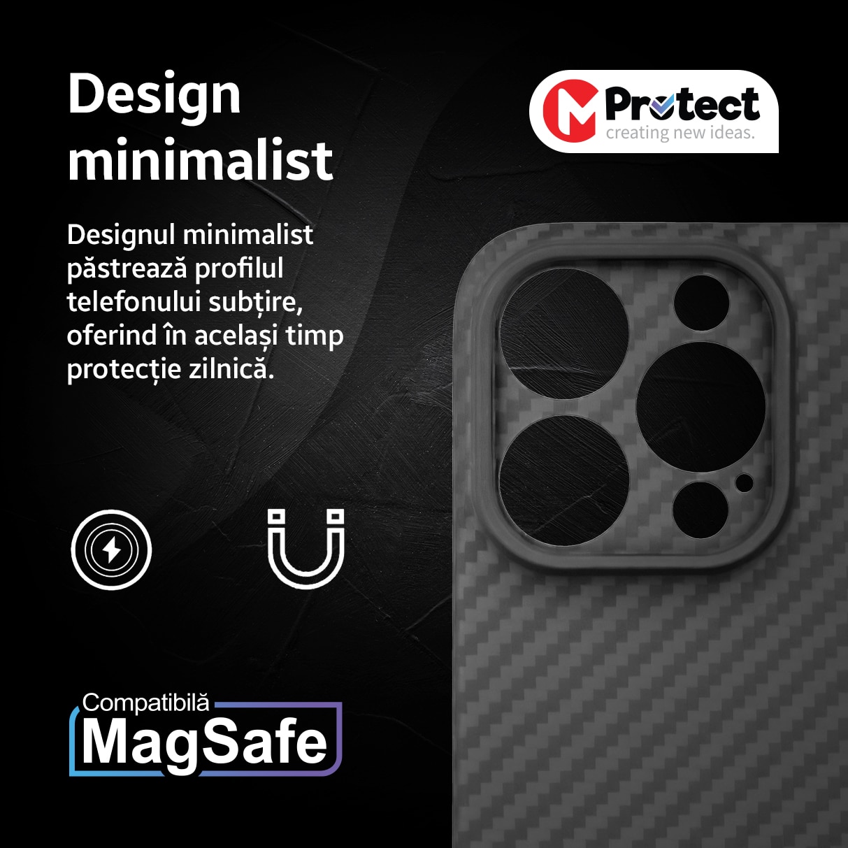 Husa de protectie Kevlar MProtect® Premium din fibra de aramida pentru Apple iPhone 15 Pro, MagSafe, Antisoc, Protectie camera, Ultra Safe, Carbon