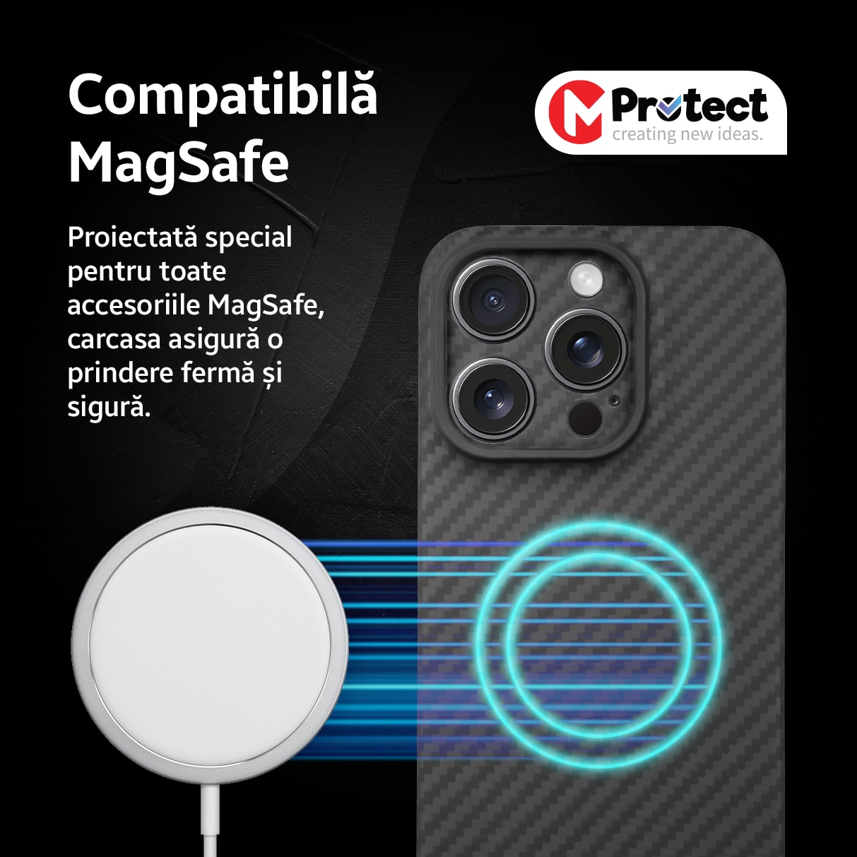 Husa de protectie Kevlar MProtect® Premium din fibra de aramida pentru Apple iPhone 15 Pro, MagSafe, Antisoc, Protectie camera, Ultra Safe, Carbon