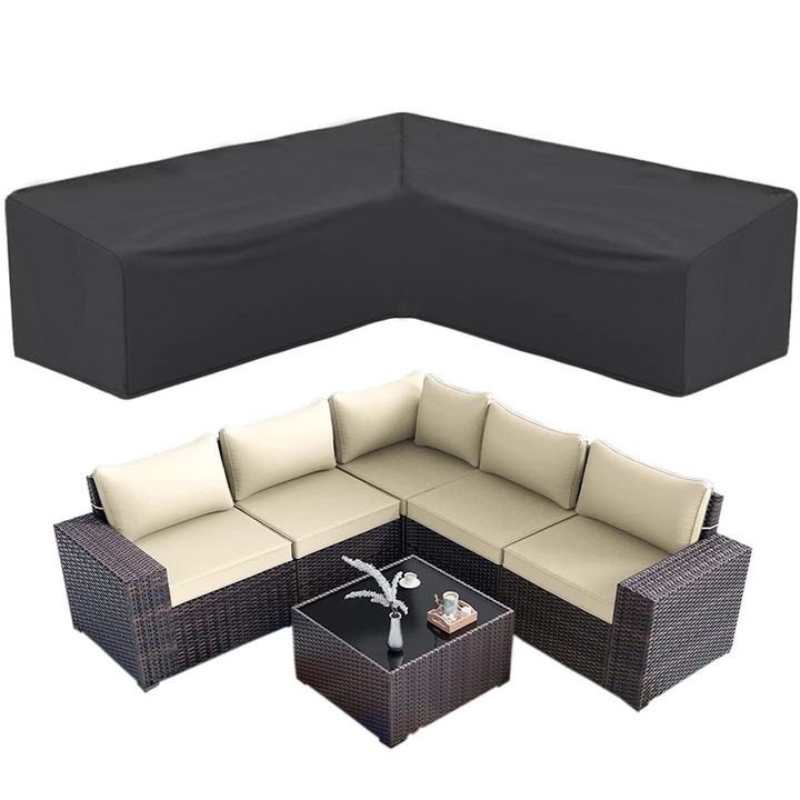 Husa mobiler gradina, Poliester, Pentru colt, Rezistenta la apa, 215x215x87cm, Negru