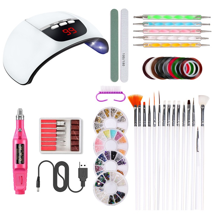 Kit unghii cu gel, 36W, USB, Multicolor