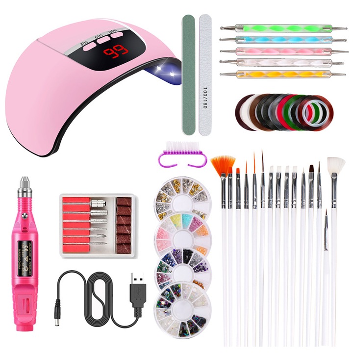 Kit unghii cu gel, 36W, USB, Multicolor