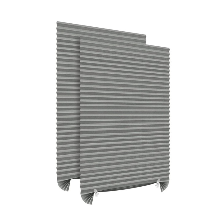 Комплект 2 плисирани щори Luxer със самозалепваща се система за закопчаване, размери 150X60 см, сиви