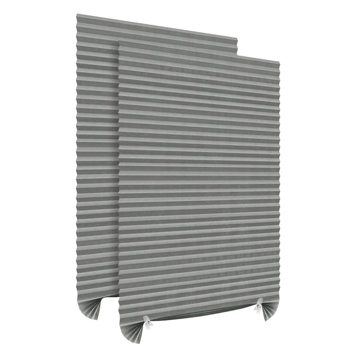 Set 2 Jaluzele Plisate cu Sistem de Prindere Autoadeziv Luxer, Dimensiuni 150X60 cm, Gri