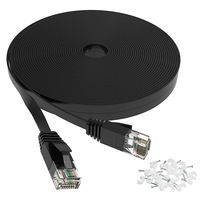 Cablu UTP Retea, NUODWELL, Format Plat Flexibil Cat6, Ethernet Internet lung de 5 m cu mufa, conector RJ45, 20 elemente de fixare incluse, negru