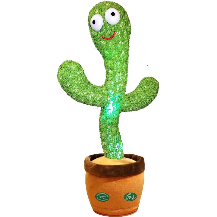 Jucarie Interactiva Cactus Vorbitor si Dansator, Imita, Canta si Danseaza, cu Acumulator si Cablu USB, +3ani, Verde