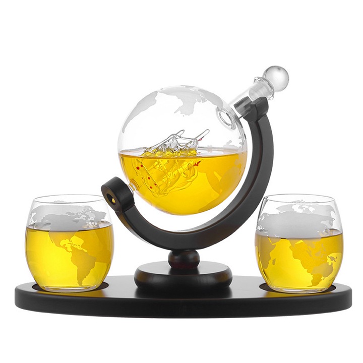 NUODWELL, üveg/fa pohár whiskyhez, 2 csészével, 900 ml, lezárt, nem befolyásolja a hőmérséklet, jó ízt biztosít, átlátszó