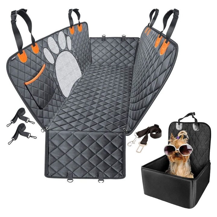 Kutya autós üléshuzat, szőnyegkészlet, kutyák és macskák szállításához, Odjas, karcálló, csúszásgátló, 147x137 cm