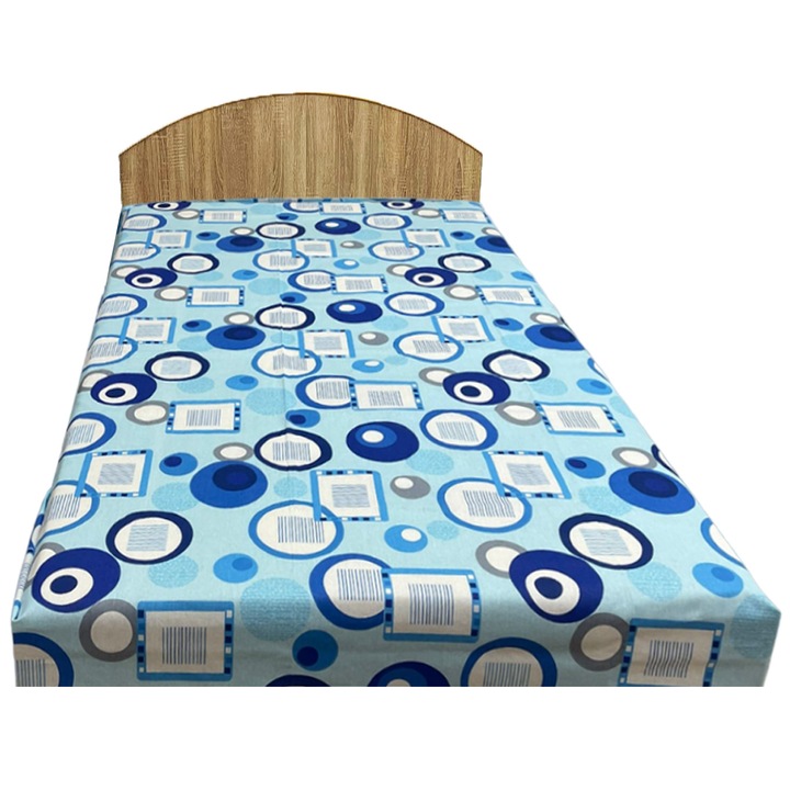 Cearceaf pentru pat mediu, culoare albastru, pentru saltea intre 140-160cm, Geometric by Liz Line, 210x215cm din bumbac 100% C210225