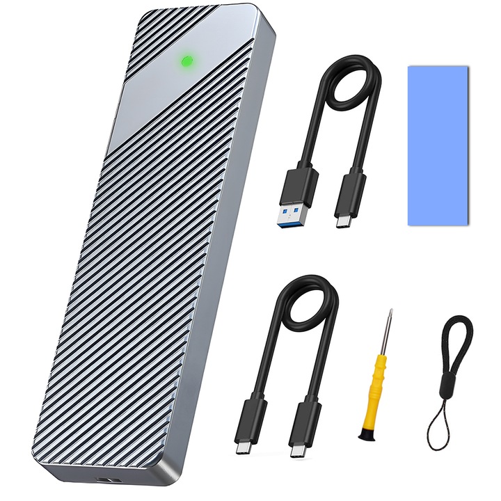 Калъф, JESWO, за NVMe M.2 SSD USB-C, алуминий, сребрист