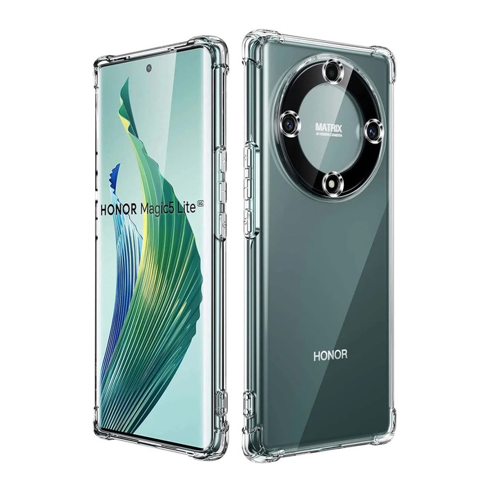 Калъф за Honor Magic 5 Lite, NUODWELL, Удароустойчив, Защитен от пръстови отпечатъци, Прахоустойчив, Устойчив на надраскване, С разсейване на топлината, Безжично зареждане, Силикон, Прозрачен