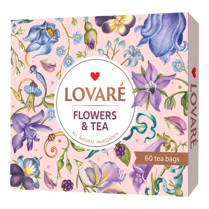 Чай Lovare Flowers & Tea, Черен и зелен, 12 вида х 5 броя, 102,5 гр